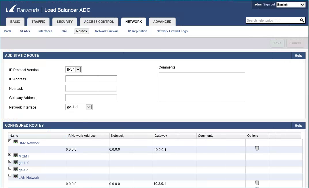 Barracuda Static Routes